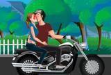 Risky motorcycle kissing