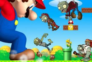 Super Mario strzelający zombie